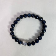 Blue Tiger’s Eye Bracelet: Buddha charm Round Beads 8mm